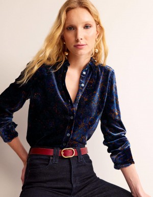 Boden Sienna Velvet Hemd Damen Navy Rosa | IPGKZ-5231