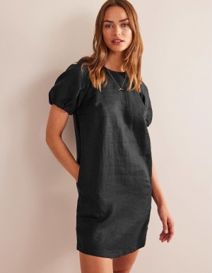 Boden Sleeve Detail Linen Mini Kleid Damen Schwarz | FQZVO-6704
