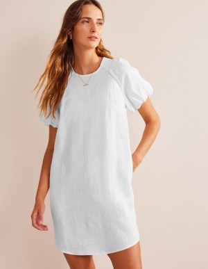 Boden Sleeve Detail Linen Mini Kleid Damen Weiß | KVOSZ-2794