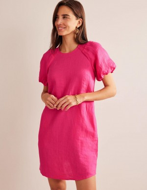 Boden Sleeve Detail Linen Mini Kleid Damen Rosa | EYNBX-4307