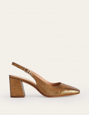 Boden Slingback Mid-Heel Flache Schuhe Damen Gold Metal | LDNYZ-9068