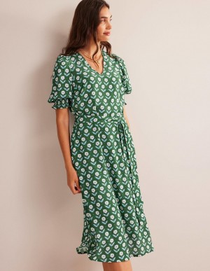 Boden Smocked Cuff Midi Kleid Damen Grün | OLIRF-8029