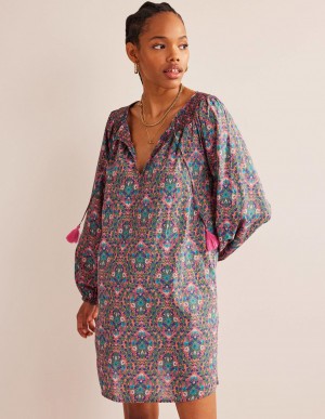 Boden Smocked Neck Beach Kaftan Kleid Damen Mehrfarbig | HOLSJ-1903
