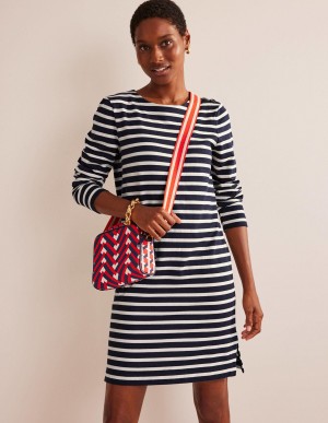 Boden Sophie Breton Jersey Kleid Damen Navy Weiß | PXTGD-5680