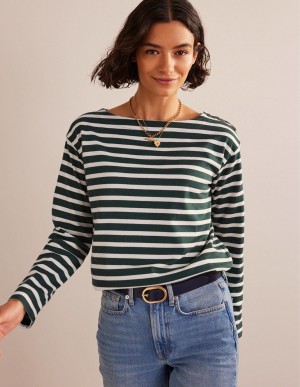 Boden Sophie Breton Oberteile Damen Grün Weiß | UMKVB-2183