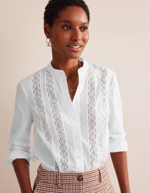 Boden Spitze-Panelled Poplin Hemd Damen Weiß | LRZST-3546