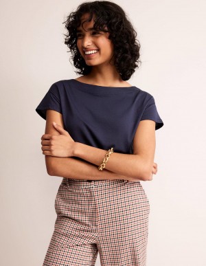 Boden Supersoft Boots Neck T shirts Damen Navy | AXTWD-9538