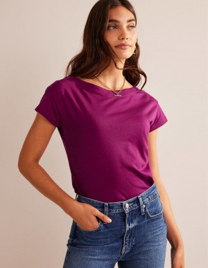 Boden Supersoft Boots Neck T shirts Damen Lila | VBNPQ-2045