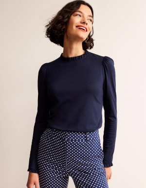 Boden Supersoft Frill Detail Oberteile Damen Navy | AITRS-9268