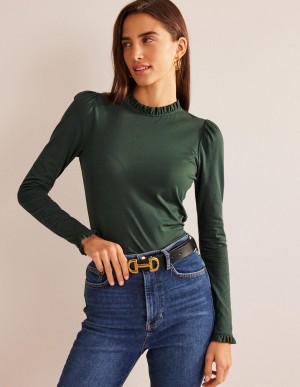 Boden Supersoft Frill Detail Oberteile Damen Grün | BOAQR-1956
