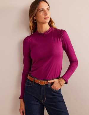 Boden Supersoft Frill Detail Oberteile Damen Fuchsie | OZUQR-9362