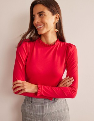 Boden Supersoft Frill Detail Oberteile Damen Rot | WUXKA-7250