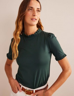 Boden Supersoft Frill Detail T shirts Damen Grün | WZRYD-9024