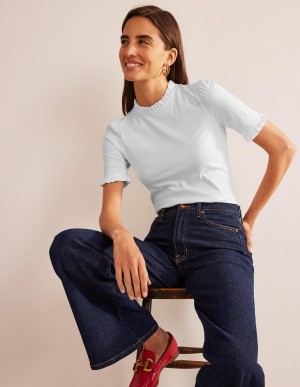 Boden Supersoft Frill Detail T shirts Damen Weiß | RBETL-3750