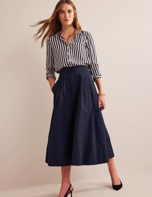 Boden Taffeta Pull-on Midi GolfSkirts Damen Navy | MZATH-5241