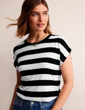 Boden Tamsin Kurzes Sleeve Oberteile Damen Schwarz Weiß | QFIHB-1238