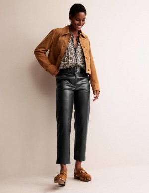 Boden Tapered Faux-Leder Hose Damen Schwarz | YWVRF-1465