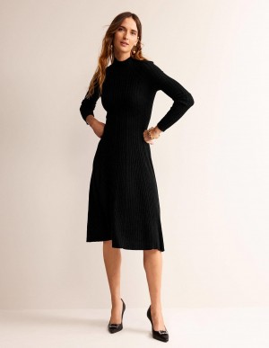 Boden Tessa Gestrickt Kleid Damen Schwarz | USONZ-7358