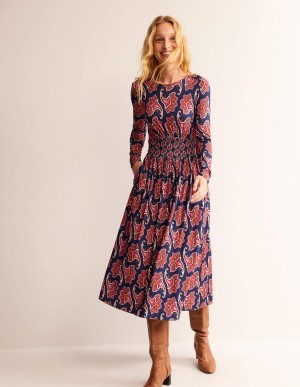 Boden Thea Long Sleeve Midi Kleid Damen Navy | CURIA-4691