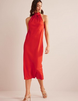 Boden Tie Back Slip Midi Kleid Damen Rosa | AJOYF-4261