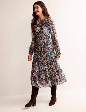 Boden Tie Detail Tiered Midaxi Kleid Damen Mehrfarbig | ZKWTQ-9714