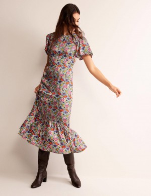 Boden Tiered Flutter Tea Kleid Damen Mehrfarbig | XJCMI-3152