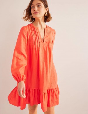 Boden Tiered Linen Mini Kleid Damen Orange | ECVZS-3782