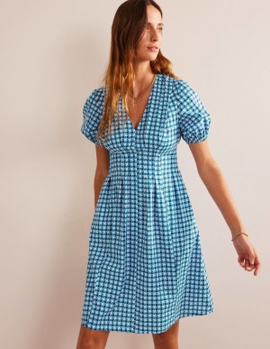 Boden V-Neck Dart Detail Kleid Damen Blau | OUAPD-4387