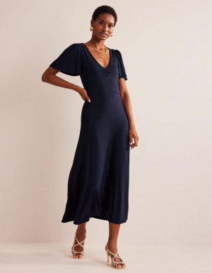 Boden V-Neck Jersey Midi Kleid Damen Navy | FEMGJ-5218