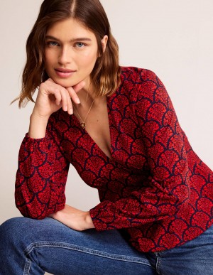 Boden V-Neck Peplum Oberteile Damen Rot | ZVSPT-8406