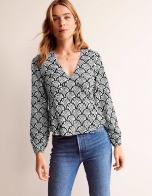 Boden V-Neck Peplum Oberteile Damen Schwarz | FKWYV-7592
