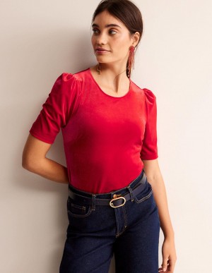 Boden Velvet Party T shirts Damen Rot | IKRMW-4950