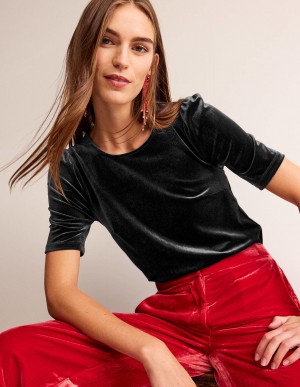 Boden Velvet Party T shirts Damen Schwarz | LFYDR-6319