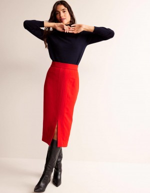 Boden Wolle Pencil GolfSkirts Damen Rot | PBQZD-6248