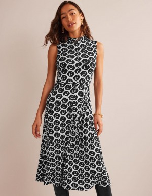 Boden Ärmellose Jersey Midi Kleid Damen Schwarz | MBASQ-4129
