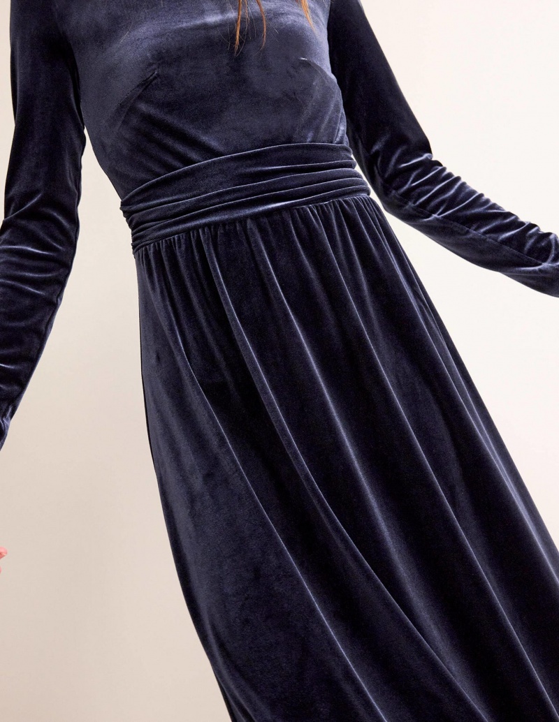 Boden Abigail Velvet Midi Kleid Damen Navy | ZKURF-2370