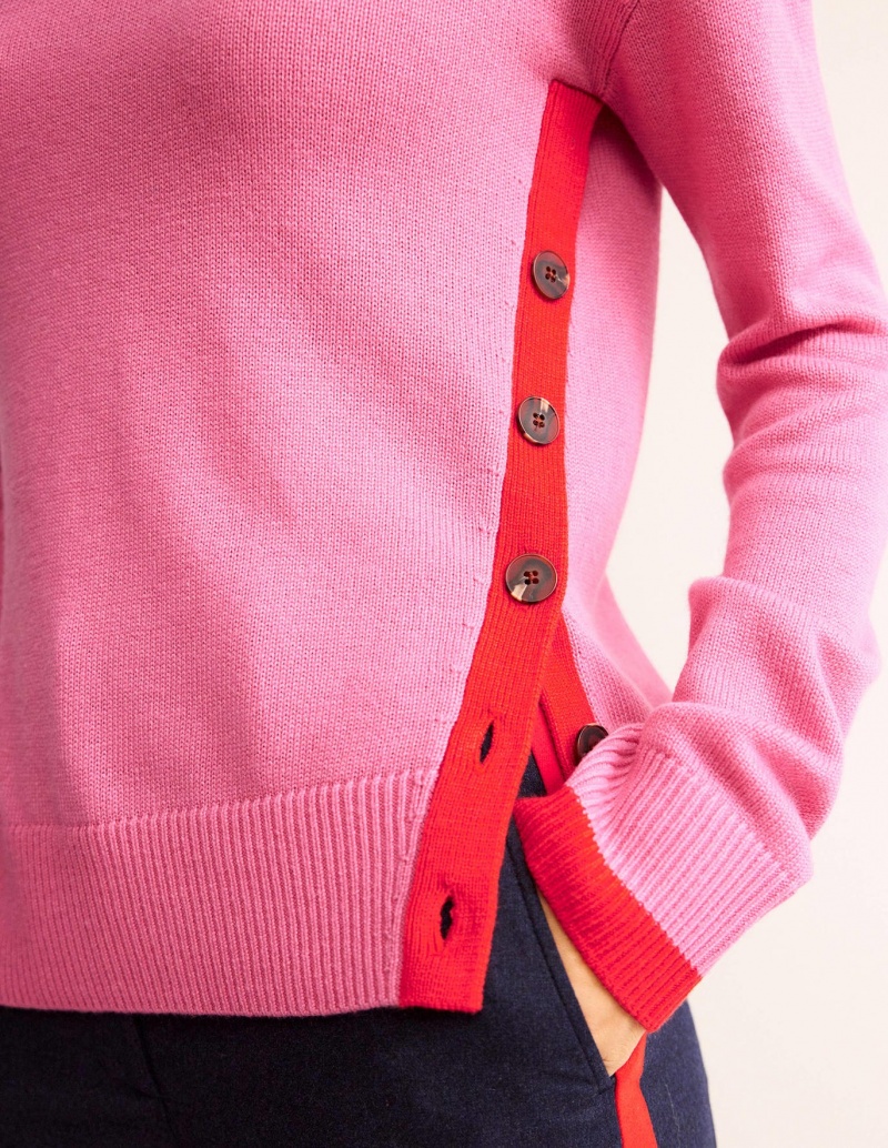 Boden Alma Contrast Trim Pullover Damen Rosa | XZGUD-1253