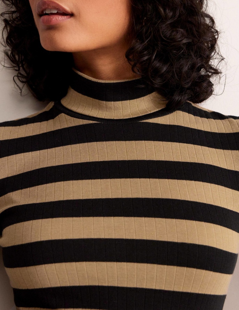 Boden Anna Rib Roll Neck Oberteile Damen Braun Schwarz | IUEPL-8209