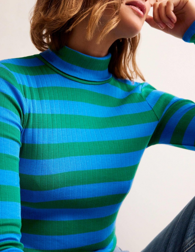 Boden Anna Rib Roll Neck Oberteile Damen Tiefesblau Grün | ZRFDS-0739