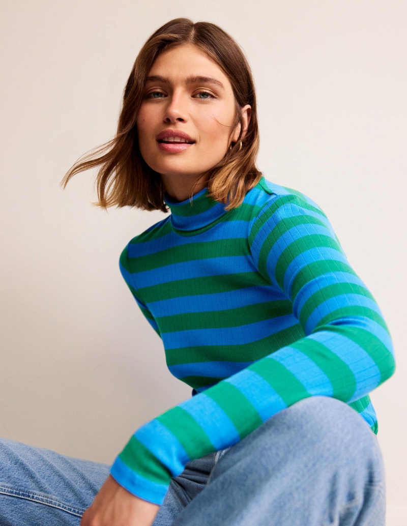Boden Anna Rib Roll Neck Oberteile Damen Tiefesblau Grün | ZRFDS-0739