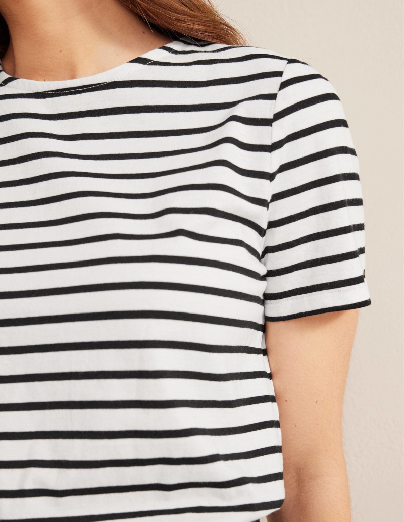 Boden Bea Kurzes Sleeve Breton T shirts Damen Weiß Schwarz | RATIE-9186
