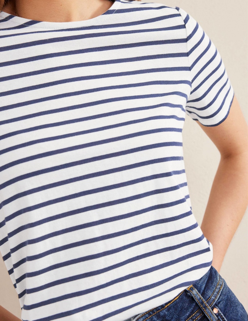 Boden Bea Kurzes Sleeve Breton T shirts Damen Weiß Navy | HSZUB-1902