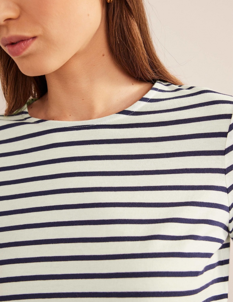 Boden Bea Long Sleeve Breton Oberteile Damen Weiß Navy | EOPJV-6482