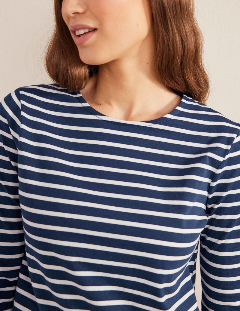 Boden Bea Long Sleeve Breton T shirts Damen Navy Weiß | PNOTD-4120