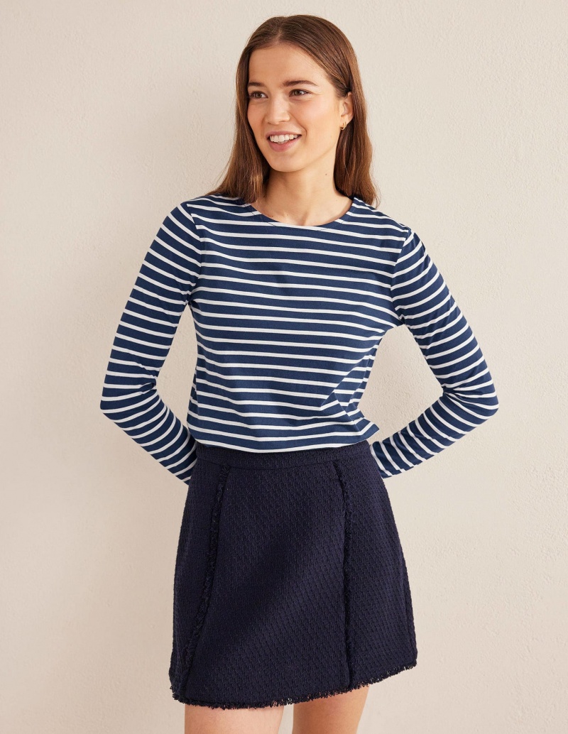 Boden Bea Long Sleeve Breton T shirts Damen Navy Weiß | PNOTD-4120