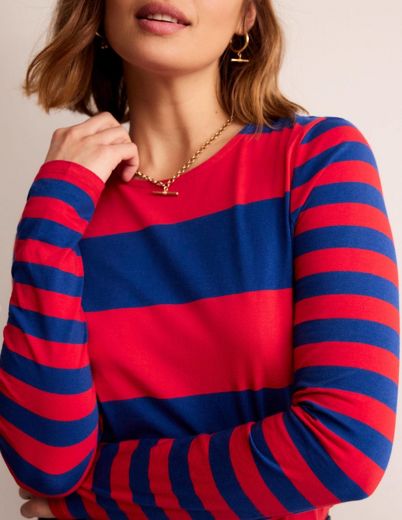 Boden Bea Long Sleeve Breton T shirts Damen Rot | QWPID-0357