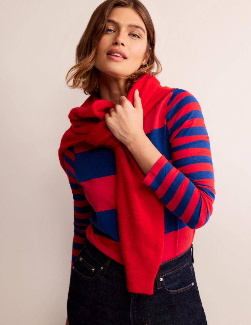 Boden Bea Long Sleeve Breton T shirts Damen Rot | QWPID-0357