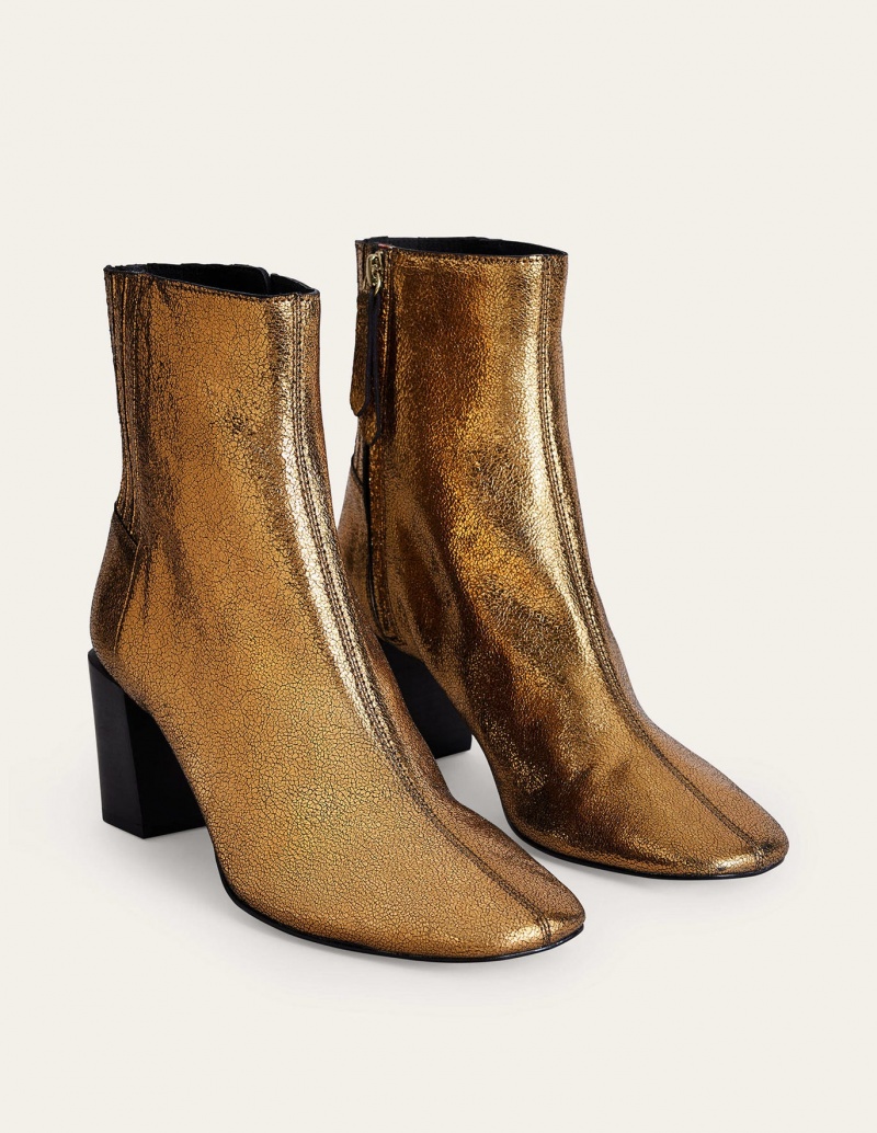 Boden Block-Heel Leder Stiefeletten Damen Gold Metal | ARKTC-4752