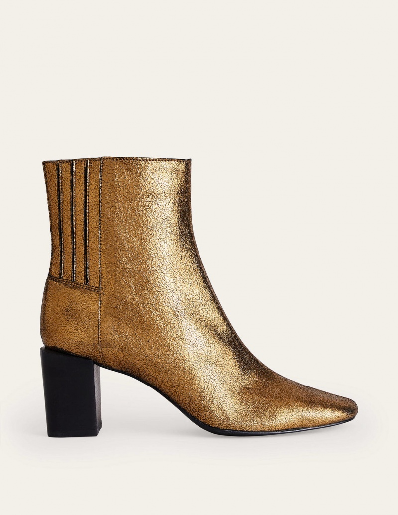 Boden Block-Heel Leder Stiefeletten Damen Gold Metal | ARKTC-4752