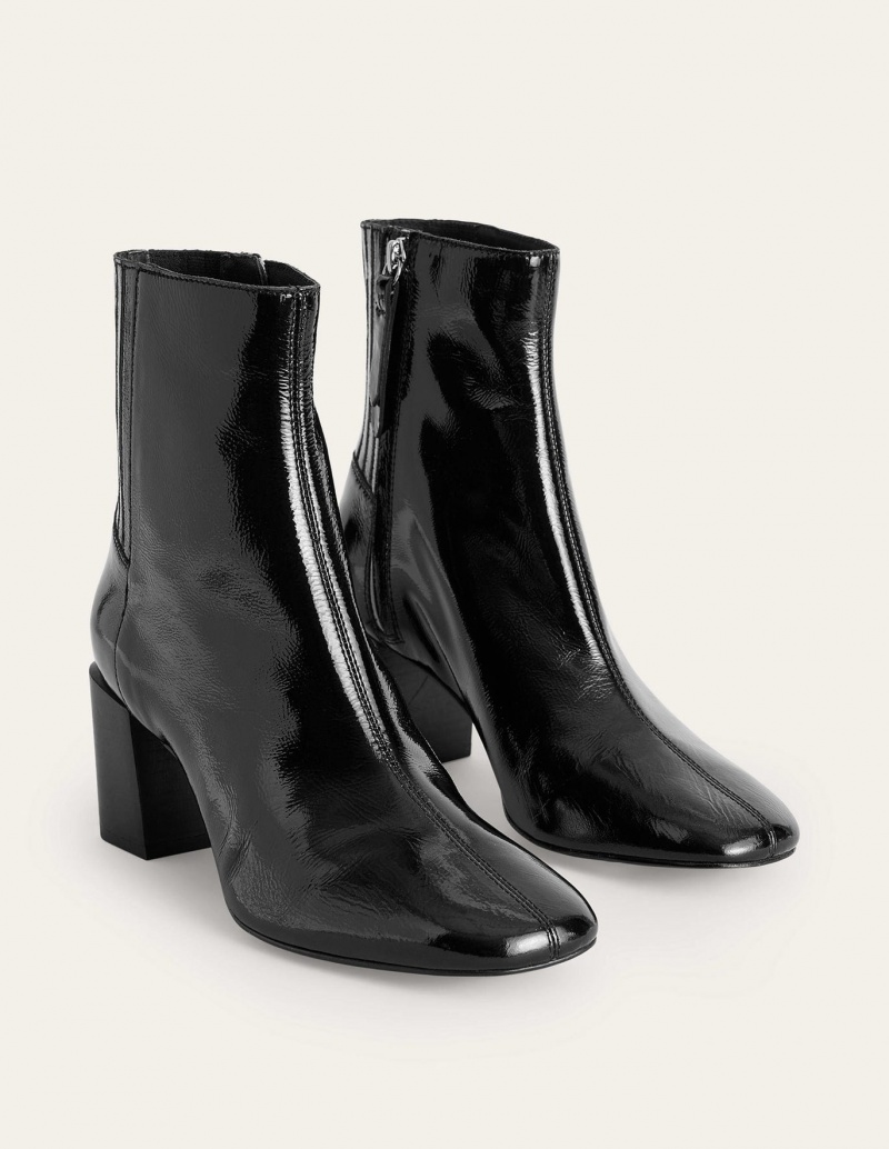 Boden Block-Heel Leder Stiefeletten Damen Schwarz | VBOXT-1562